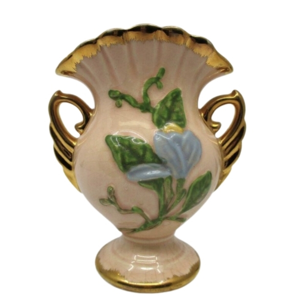 USA Hull Pottery Other - Hull Blue Flower Gold Double Handle and Trim Vase 6.5" Tall.